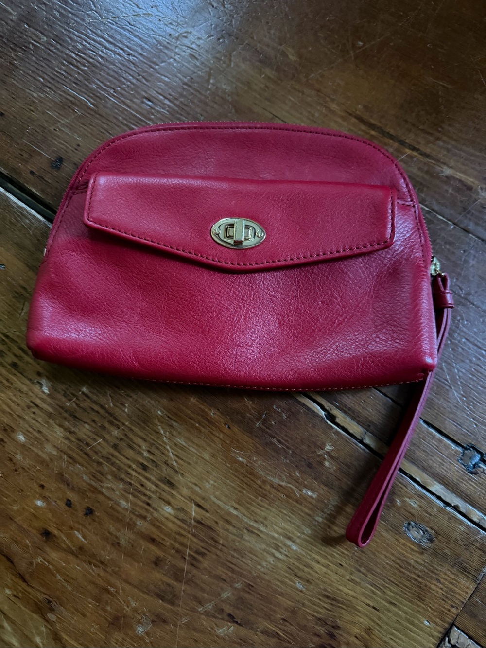 Talbots Red Leather Wristlet Clutch with Gold Turn-Lock